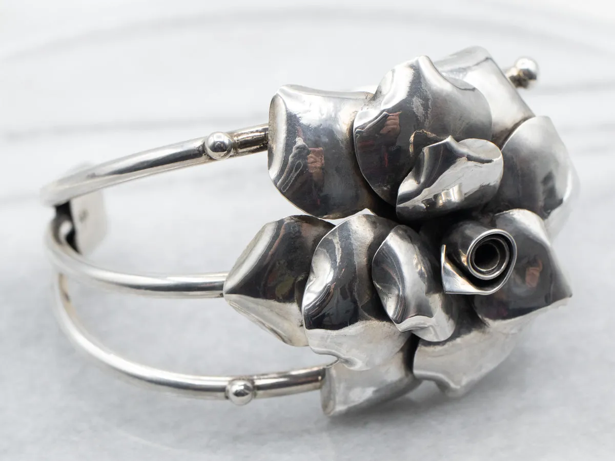 Sterling Silver Flower Cuff Bracelet