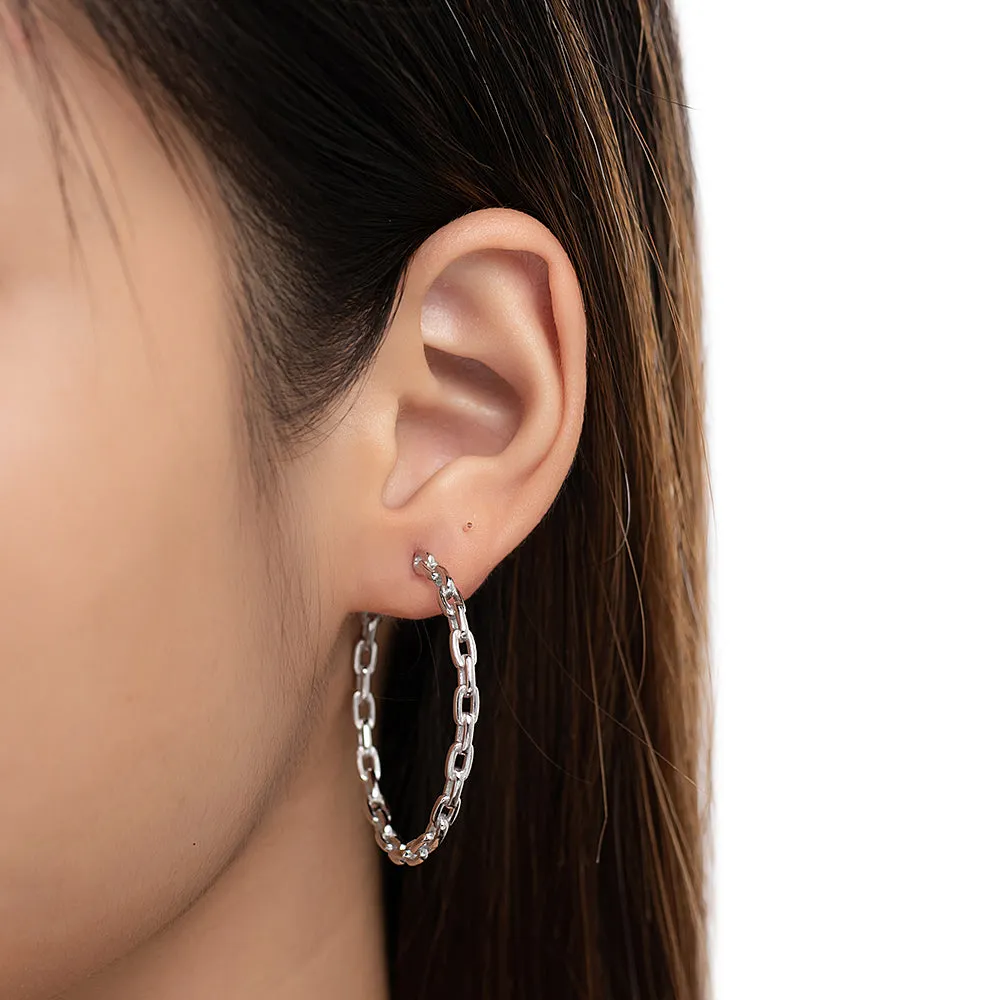Sterling Silver Large Chain Hoop Earrings