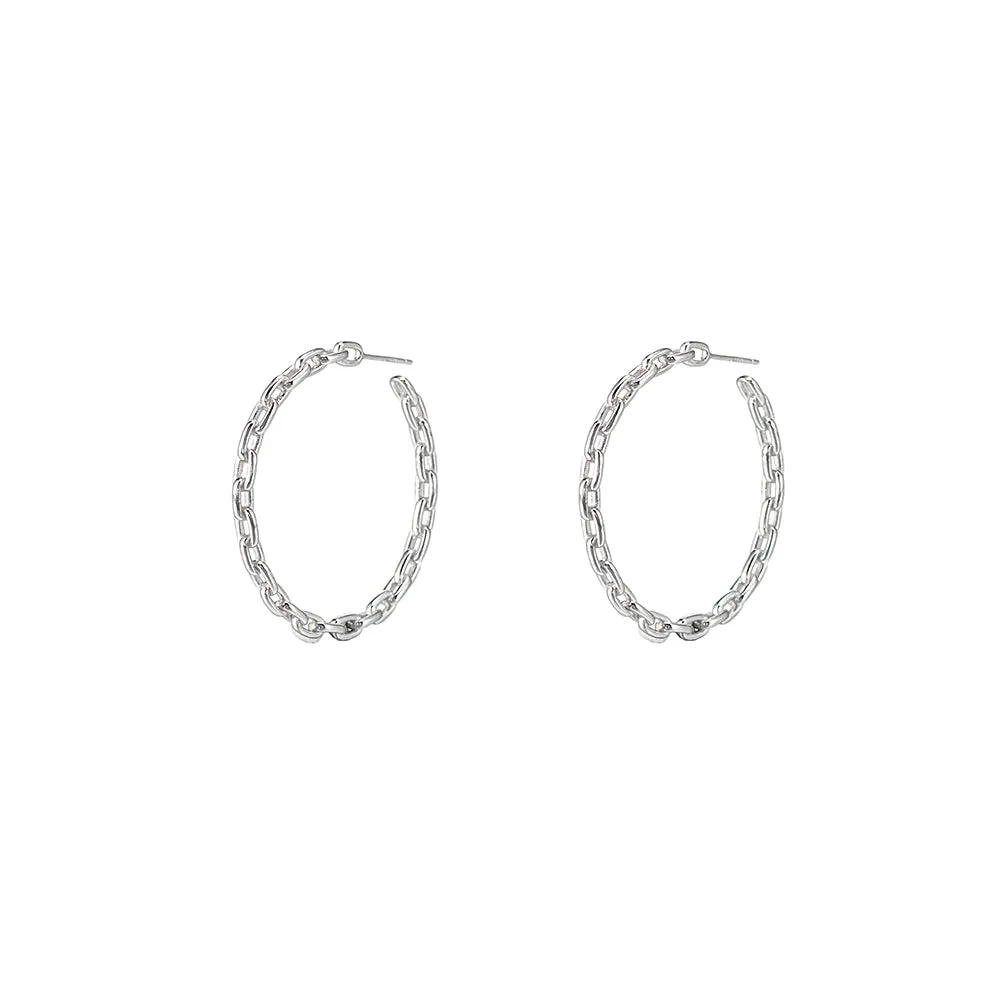 Sterling Silver Large Chain Hoop Earrings