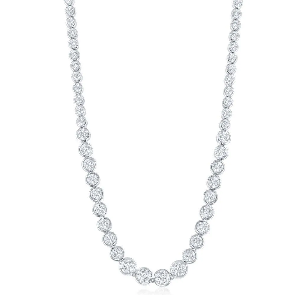 Sterling Silver Linked Circles CZ Tennis Chain, 16"
