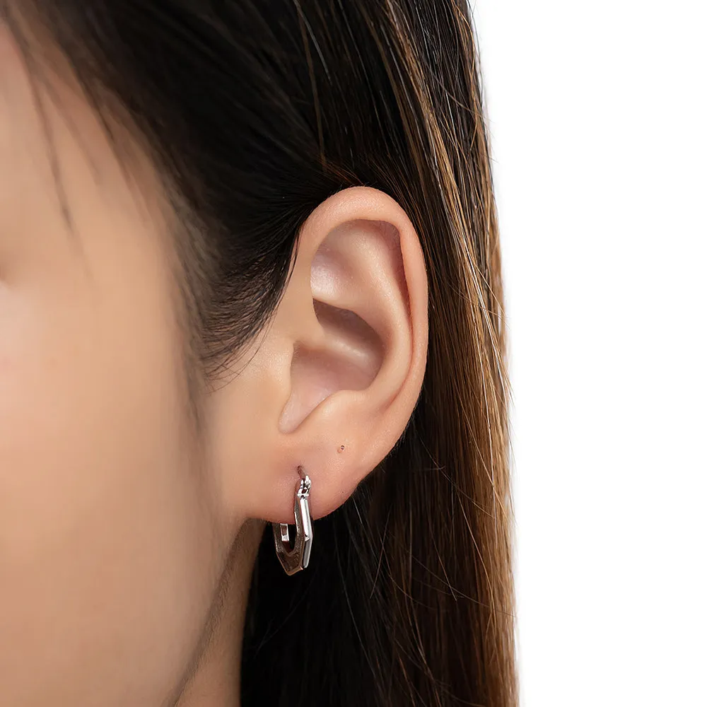 Sterling Silver Pentagon Hoop Earrings