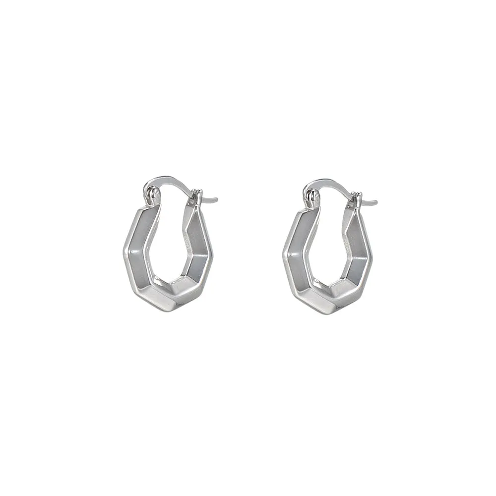 Sterling Silver Pentagon Hoop Earrings