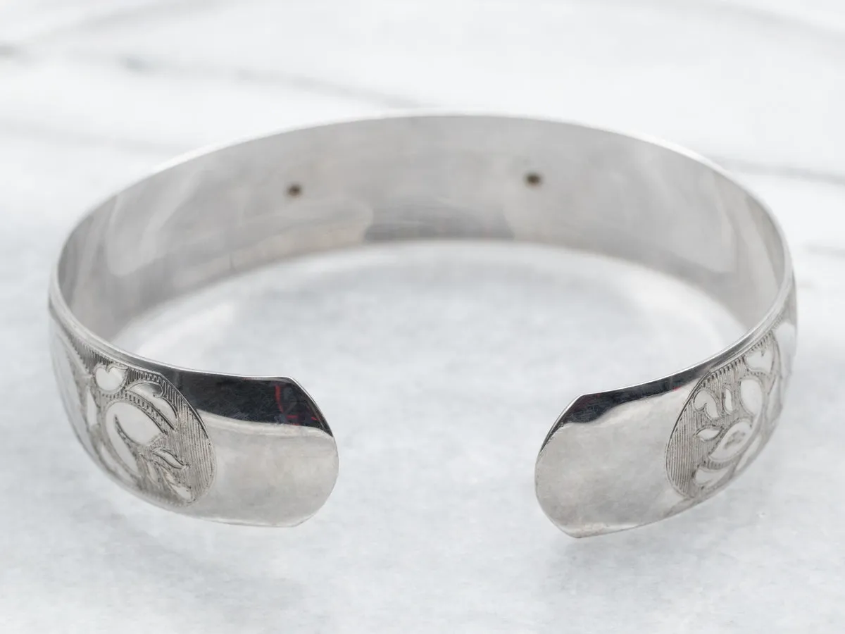 Sterling Silver, Rose Gold, and Green Gold Black Hills Cuff Bracelet with Leaf Details