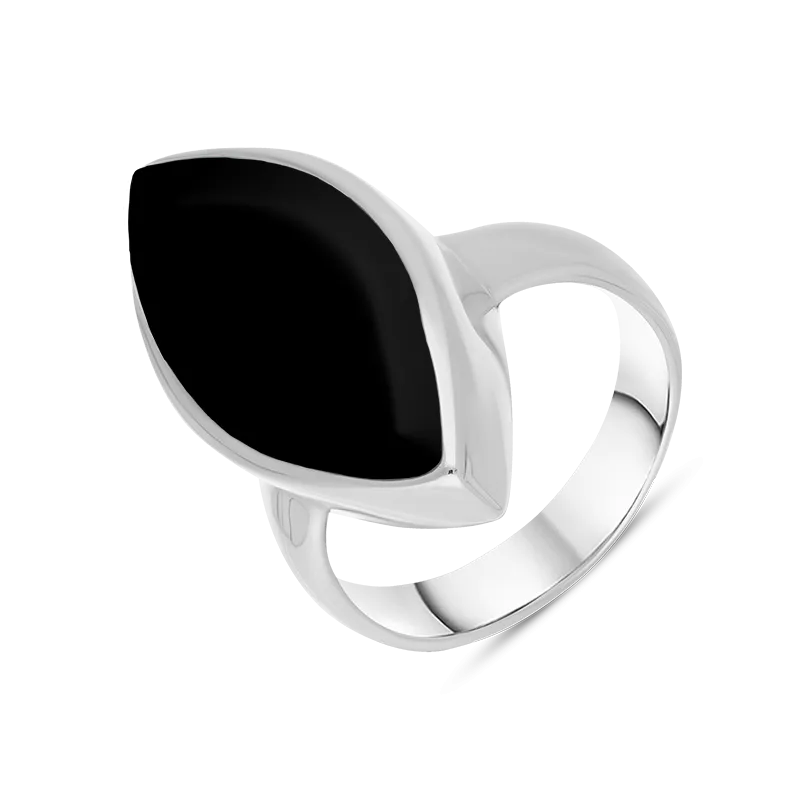 Sterling Silver Whitby Jet Chunky Marquise Ring