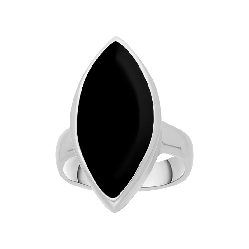 Sterling Silver Whitby Jet Chunky Marquise Ring