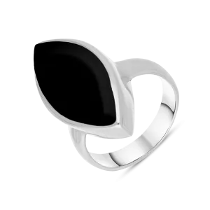 Sterling Silver Whitby Jet Chunky Marquise Ring