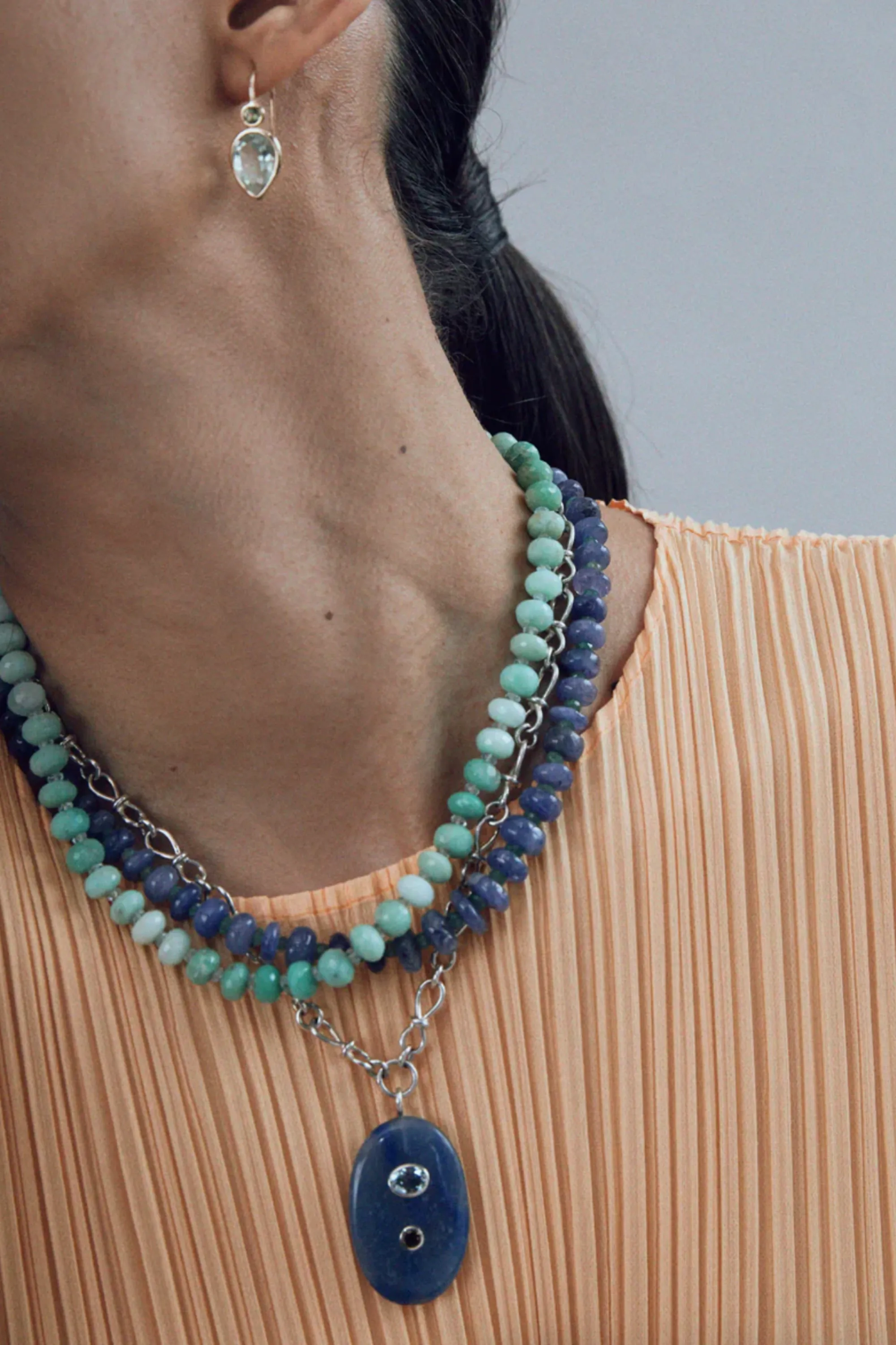 Strand Necklace, Tanzanite & Emerald