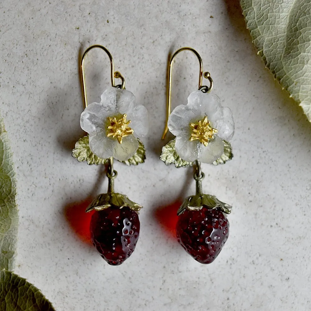 Strawberry Fruit & Flower Drop Earrings