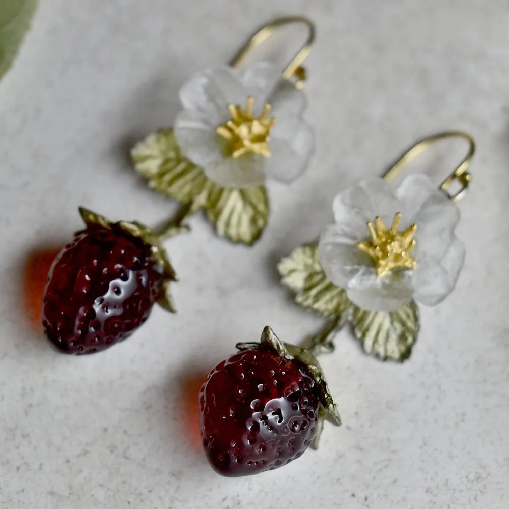 Strawberry Fruit & Flower Drop Earrings