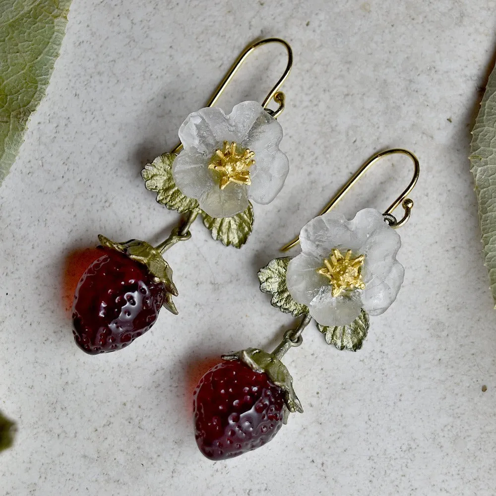 Strawberry Fruit & Flower Drop Earrings