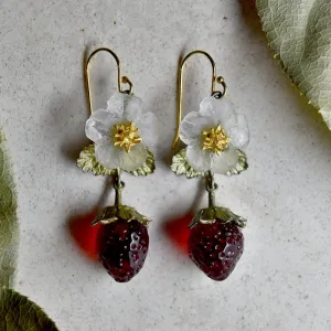 Strawberry Fruit & Flower Drop Earrings