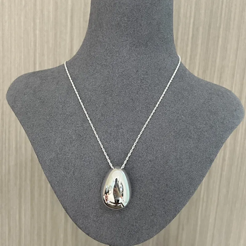 Stylish Large Water Drop Pendant Necklace - Sterling Silver