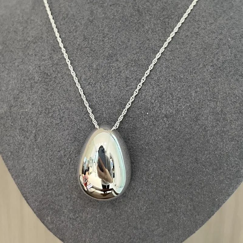 Stylish Large Water Drop Pendant Necklace - Sterling Silver