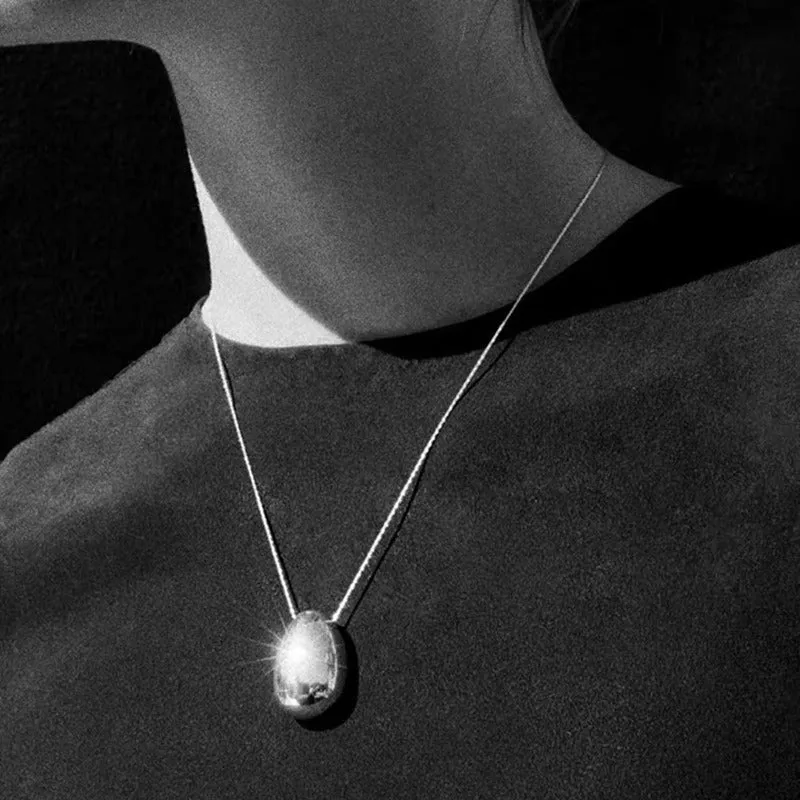 Stylish Large Water Drop Pendant Necklace - Sterling Silver