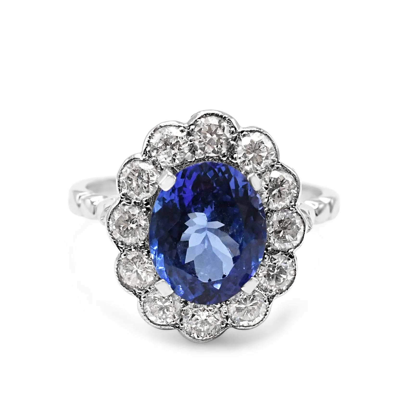 Tanzanite & Brilliant Cut Diamond Cluster Ring - 18ct White Gold