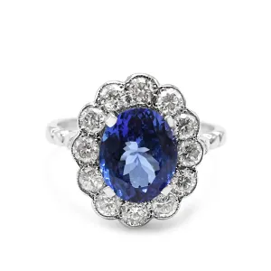 Tanzanite & Brilliant Cut Diamond Cluster Ring - 18ct White Gold