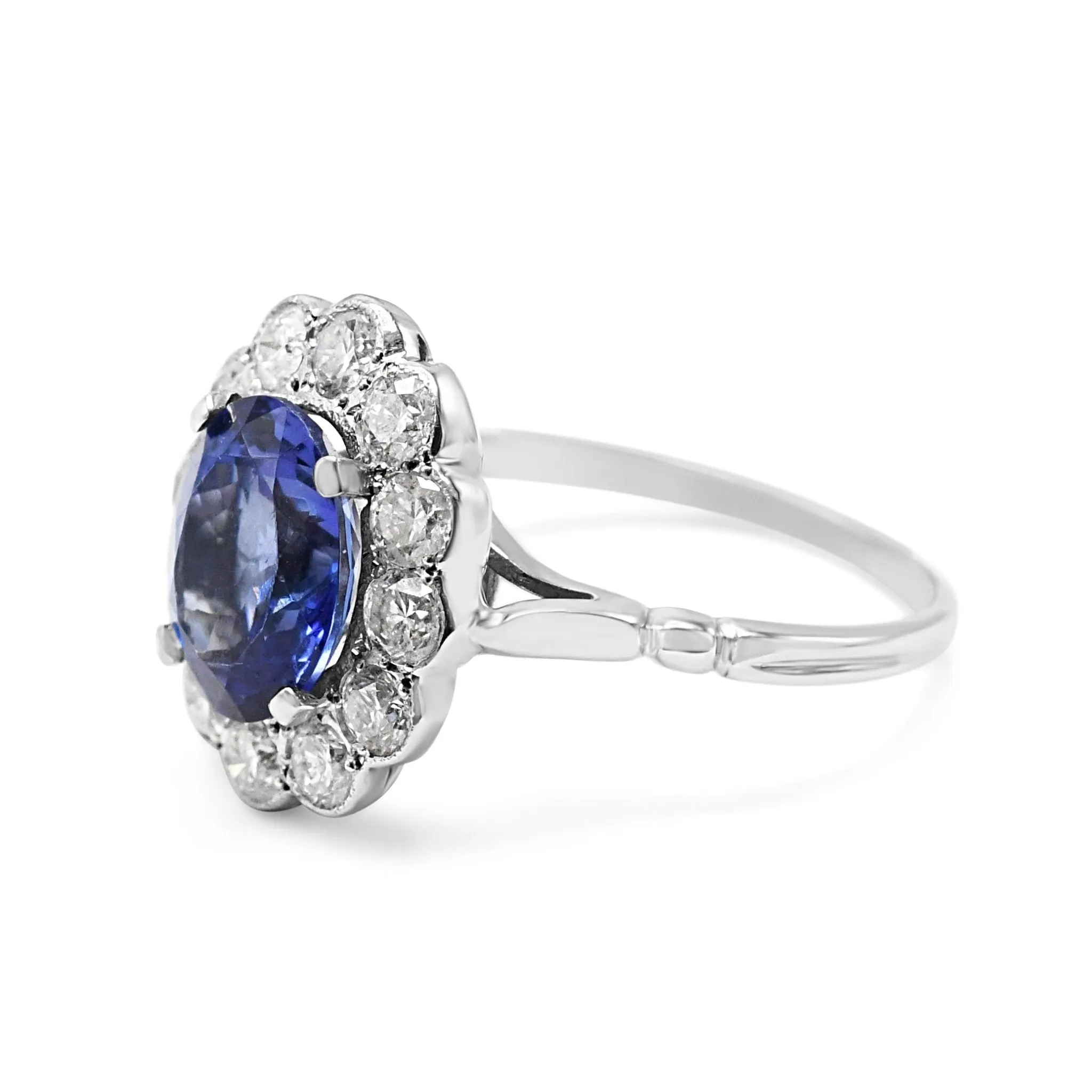 Tanzanite & Brilliant Cut Diamond Cluster Ring - 18ct White Gold