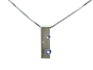 Tanzanite Diamond Rectangular Necklace Solid 18k White Gold