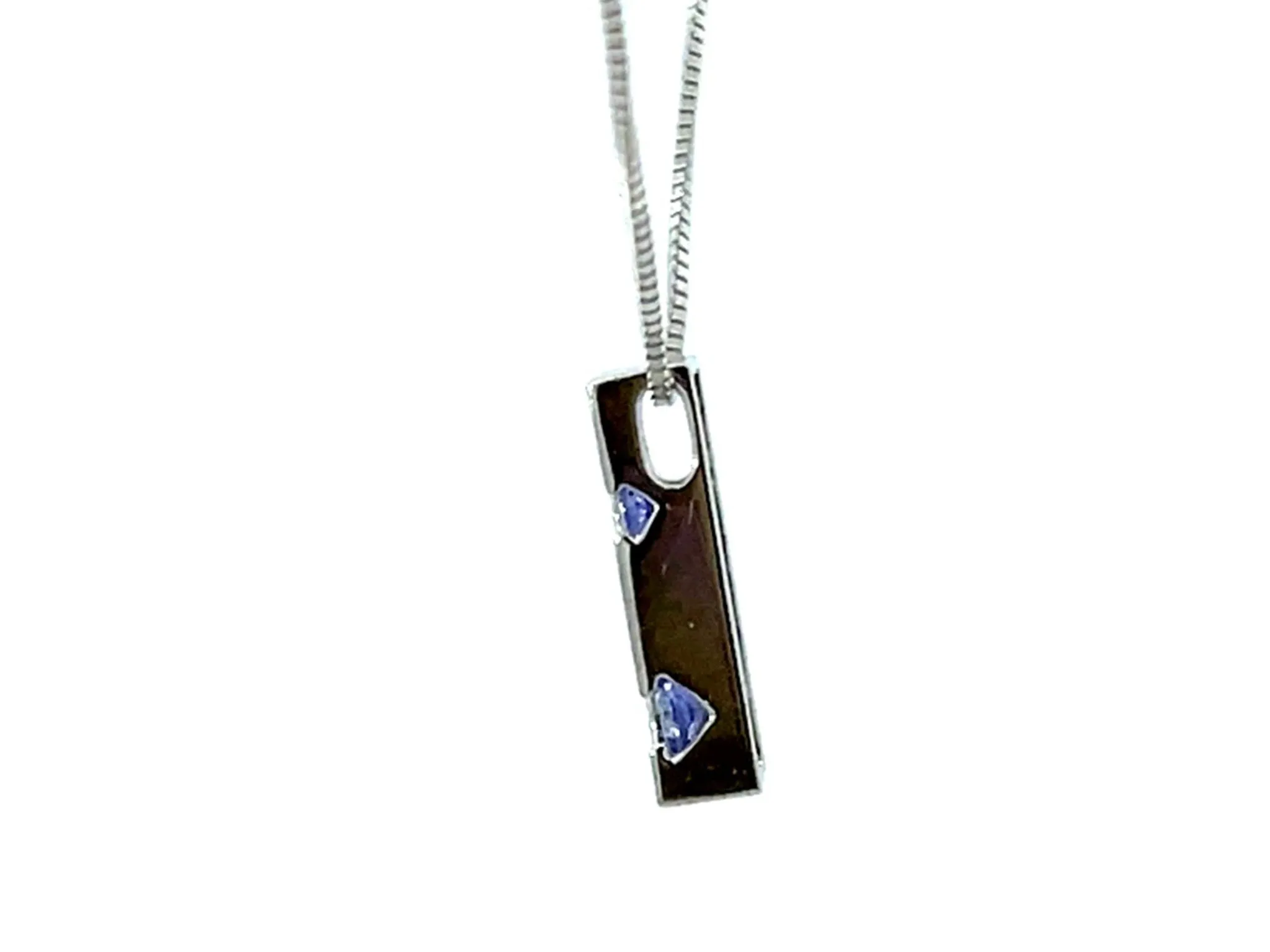 Tanzanite Diamond Rectangular Necklace Solid 18k White Gold