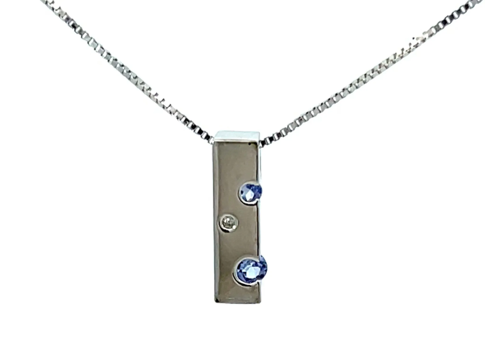 Tanzanite Diamond Rectangular Necklace Solid 18k White Gold
