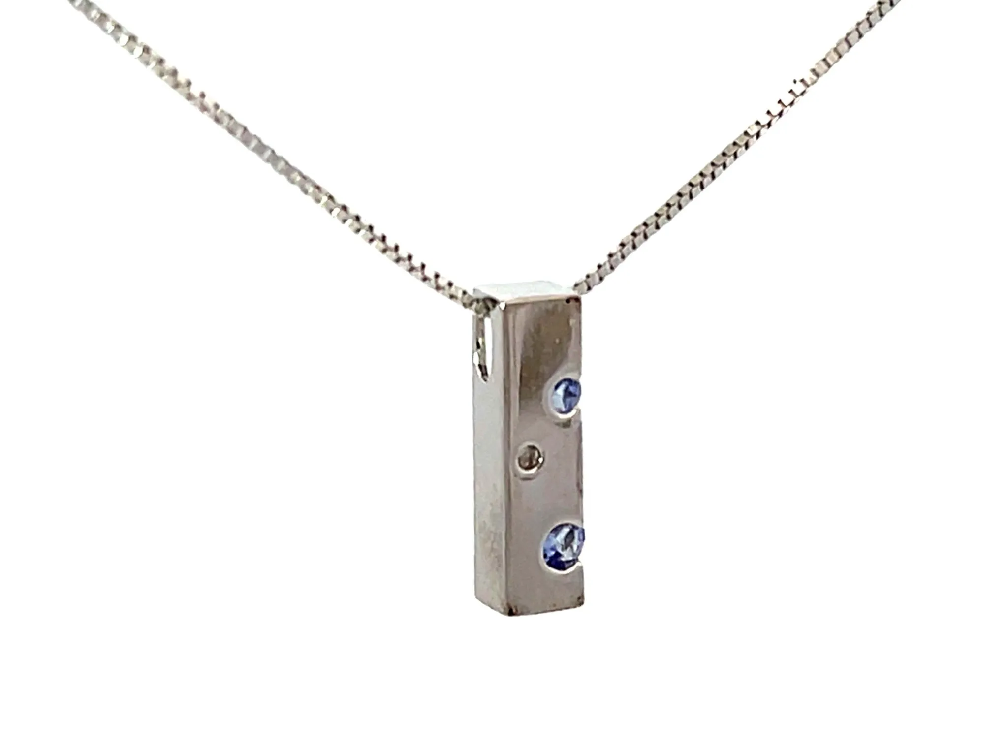 Tanzanite Diamond Rectangular Necklace Solid 18k White Gold