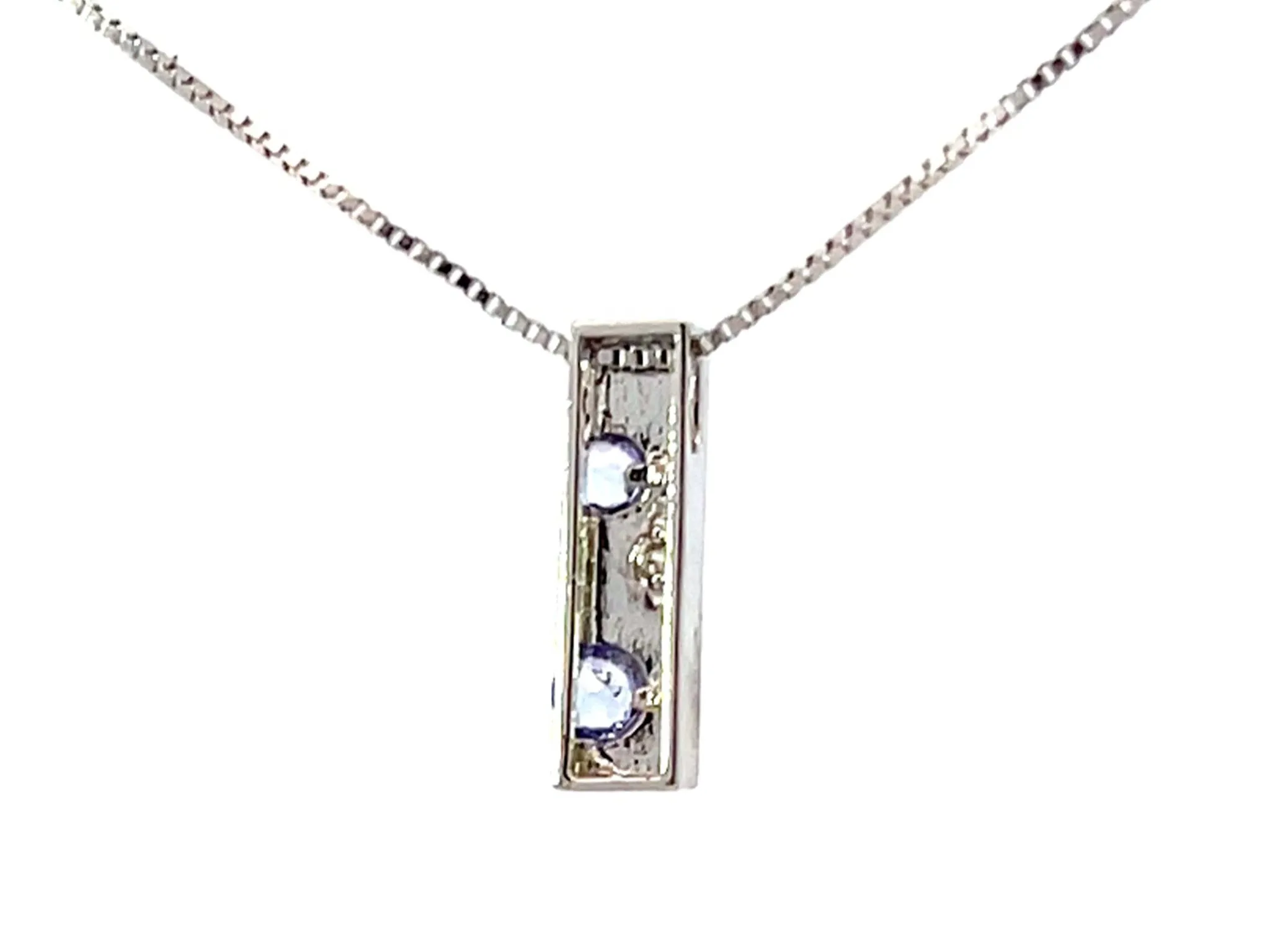 Tanzanite Diamond Rectangular Necklace Solid 18k White Gold