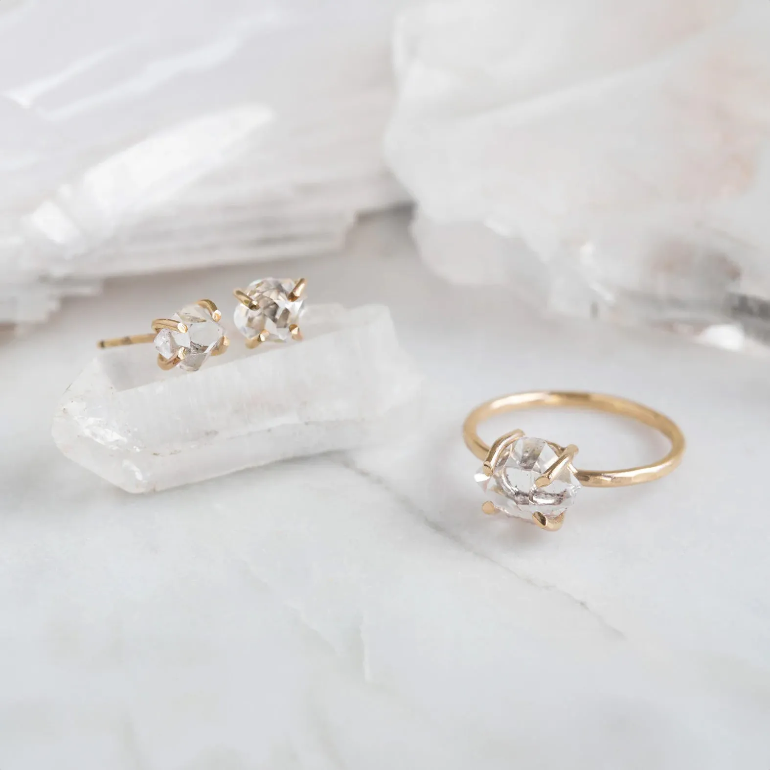 The Herkimer Diamond Ring | Yellow, Rose or Sterling Silver