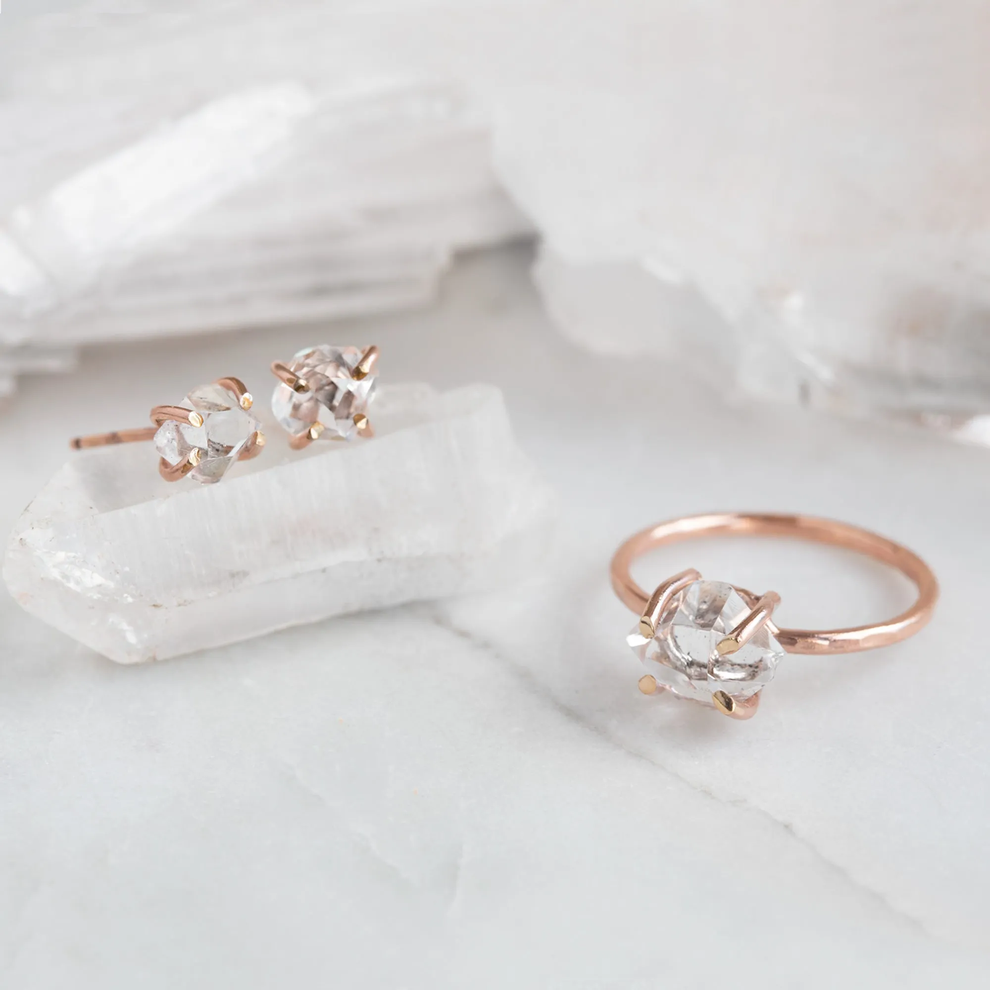 The Herkimer Diamond Ring | Yellow, Rose or Sterling Silver
