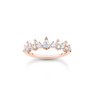 Thomas Sabo Charm Club Rose Gold Plated Sterling Silver Ice Crystals Ring
