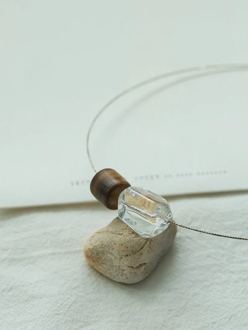Three-Bead Natural Stone Long Black Cord Sliding Necklace