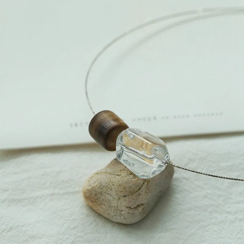 Three-Bead Natural Stone Long Black Cord Sliding Necklace