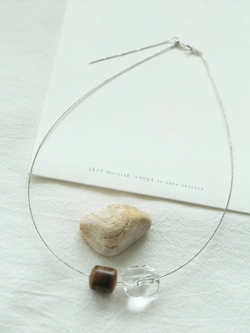 Three-Bead Natural Stone Long Black Cord Sliding Necklace