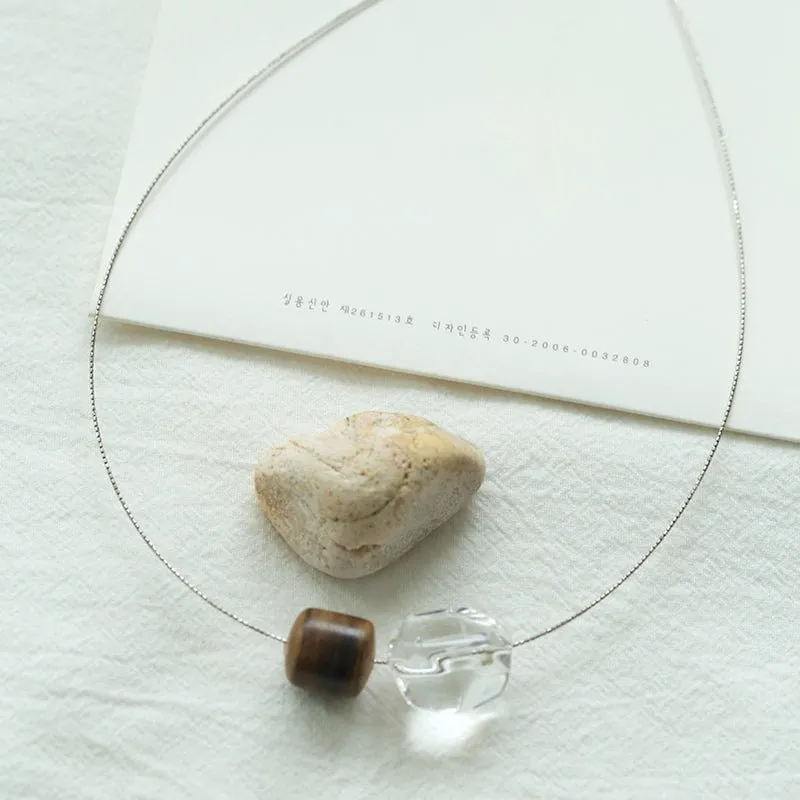 Three-Bead Natural Stone Long Black Cord Sliding Necklace