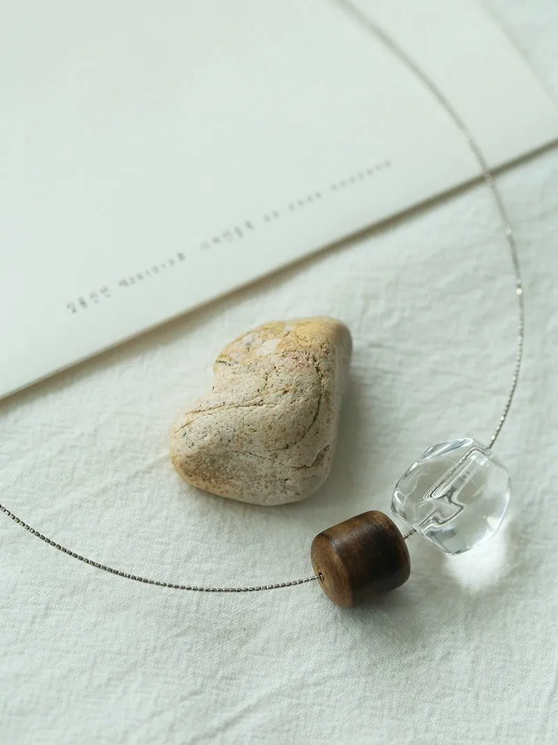 Three-Bead Natural Stone Long Black Cord Sliding Necklace
