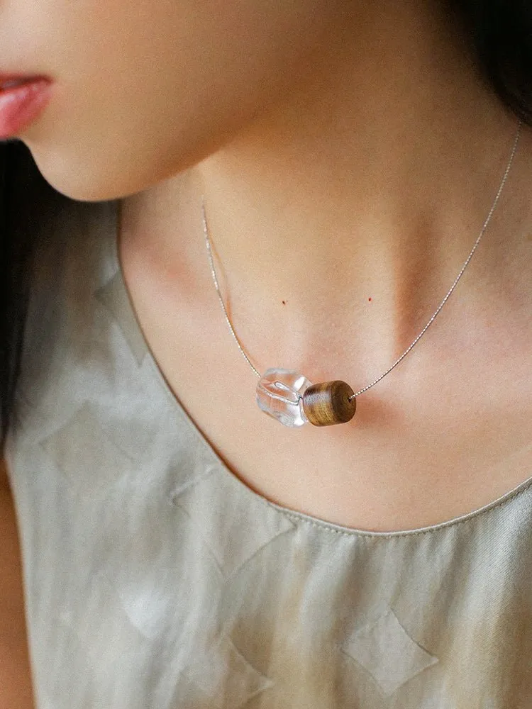 Three-Bead Natural Stone Long Black Cord Sliding Necklace