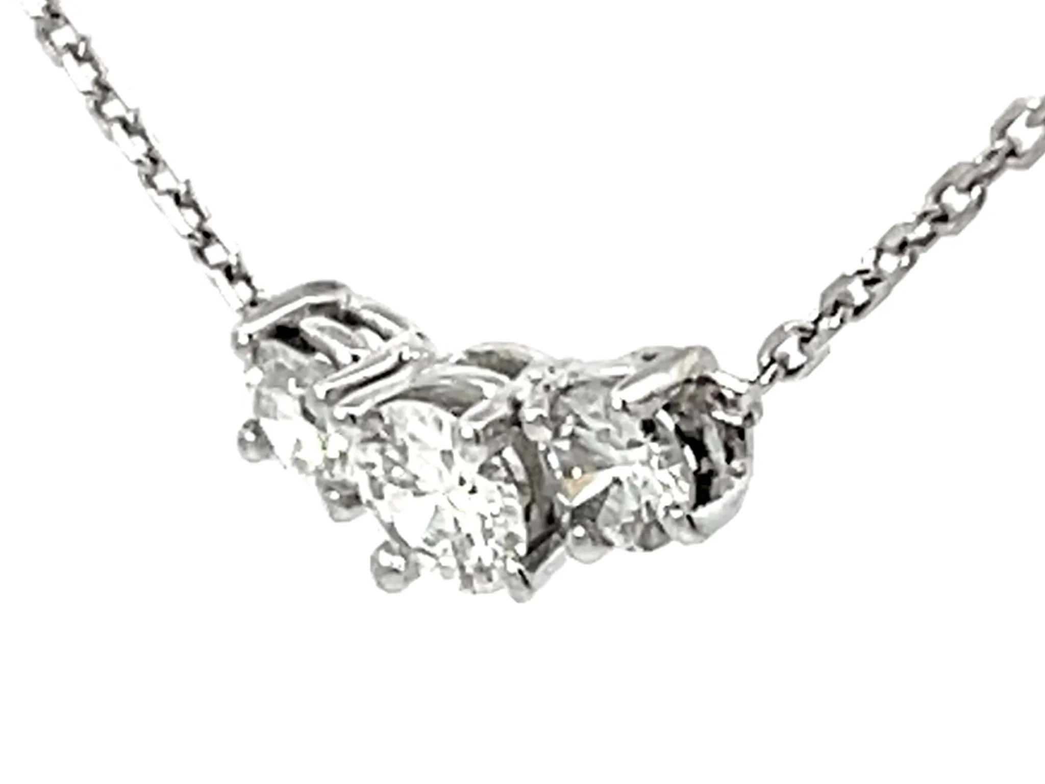 Three Diamond Necklace Solid 14k White Gold