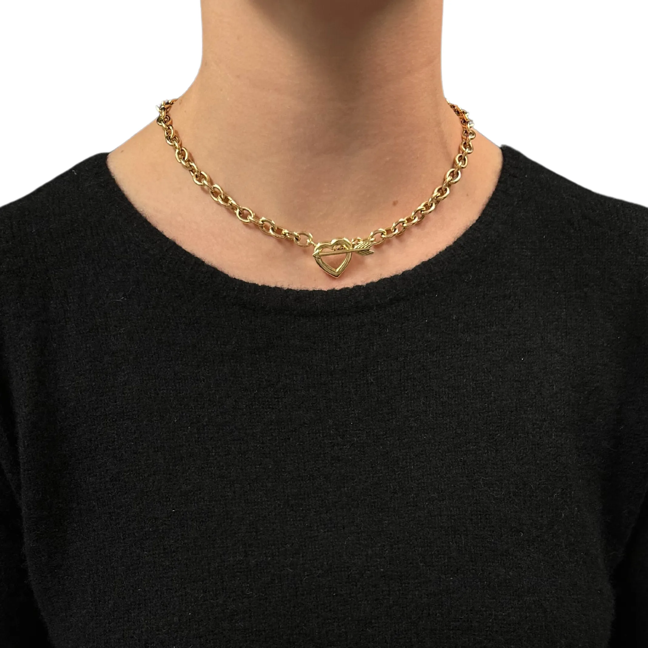 Tiffany & Co. 18K Yellow Gold Heart and Arrow Chain Link Necklace C.1994