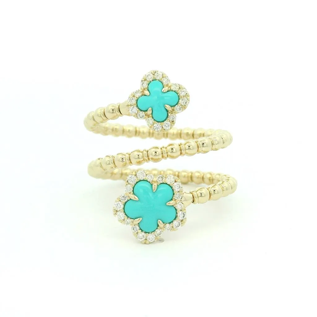 Titanium And 14K Yellow Gold Turquoises Flower Ring