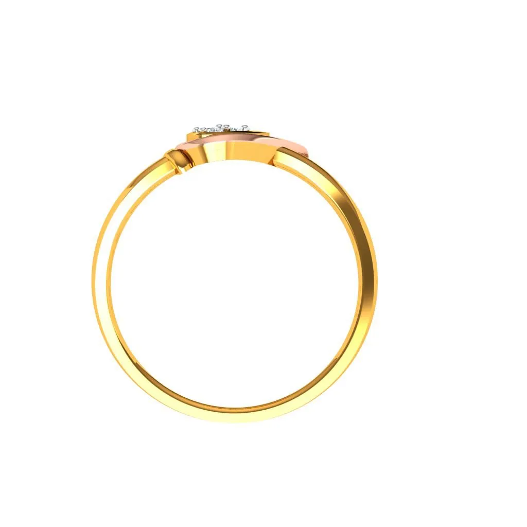 Triangular Flower Bud Design Diamond Studded Unique 18KT Gold Ring