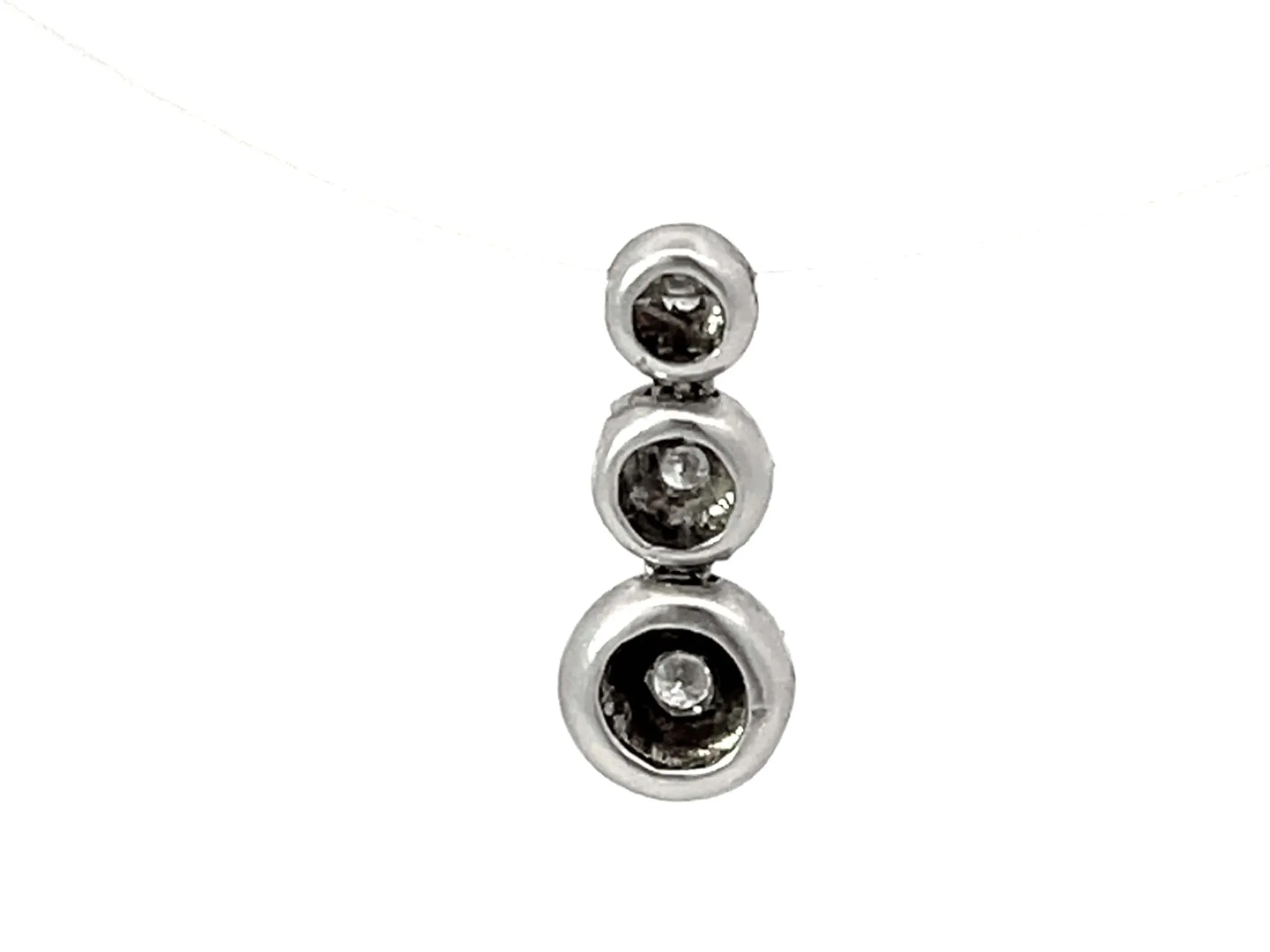 Triple Diamond Bead Drop Necklace Solid 14k White Gold