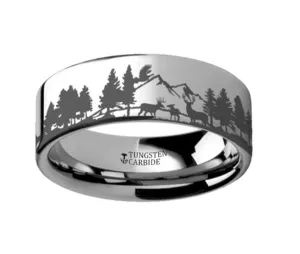 Tungsten 8mm Animal Landscape Scene Wedding Band