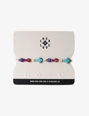 Turquoise Cross & Evil Eye Bracelet