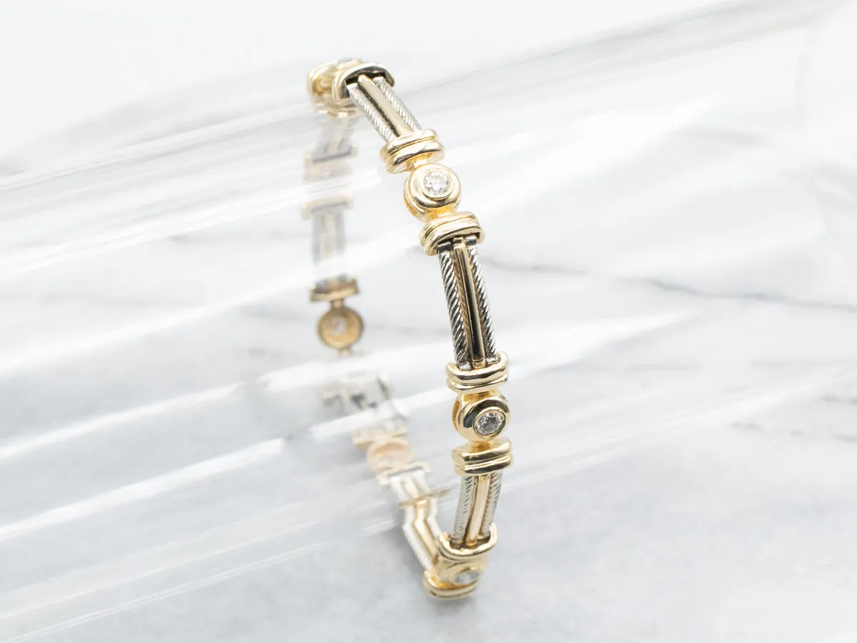 Two Tone Diamond and Bar Link Bracelet