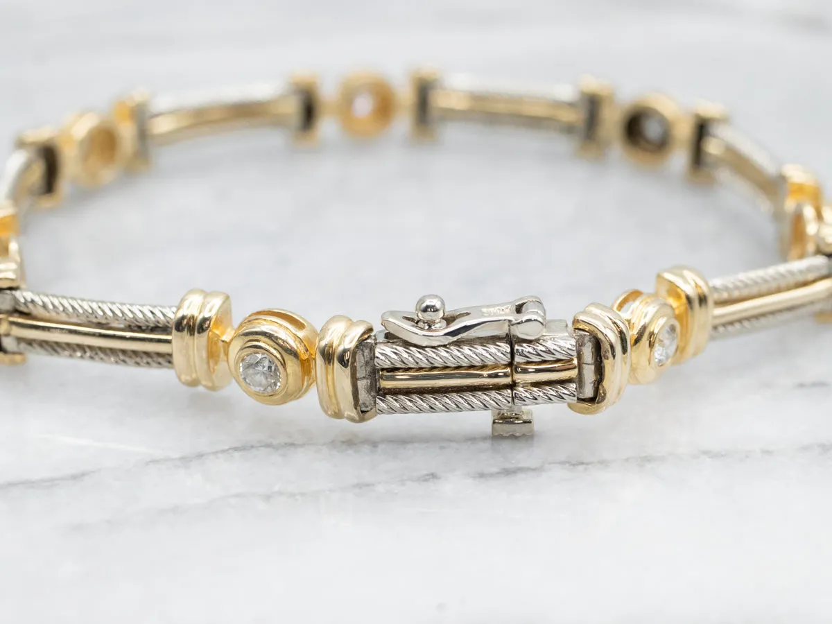 Two Tone Diamond and Bar Link Bracelet
