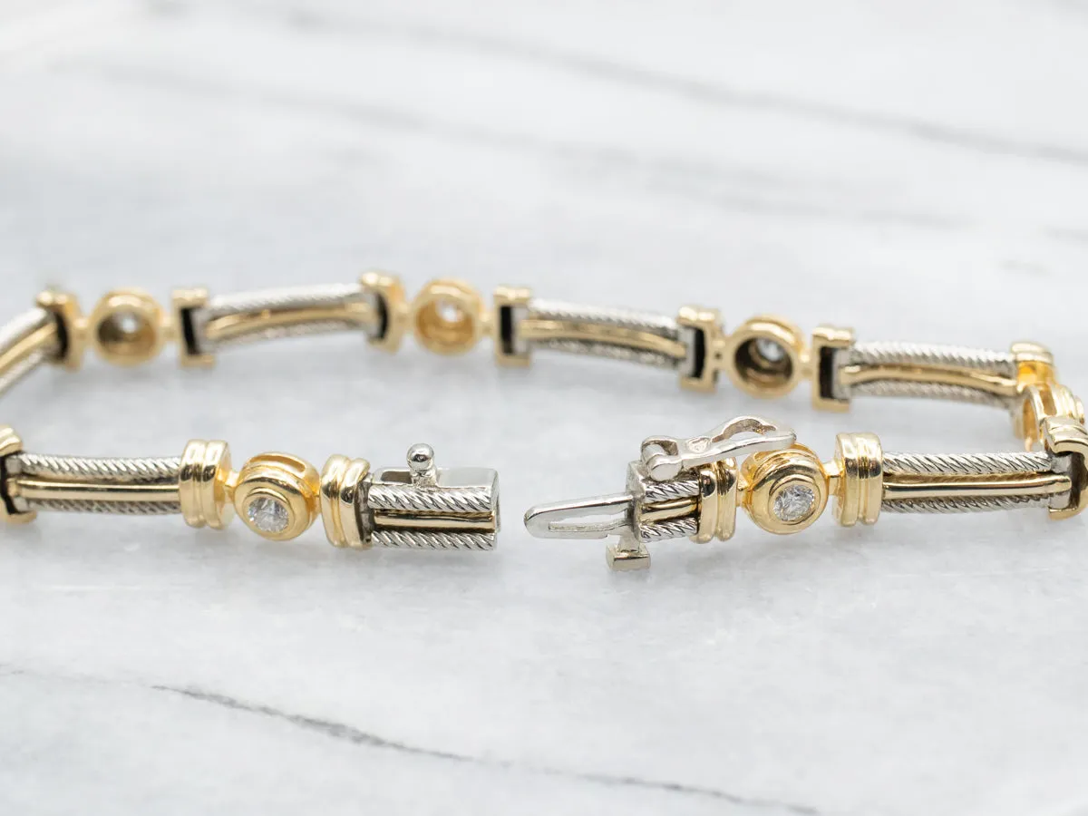 Two Tone Diamond and Bar Link Bracelet