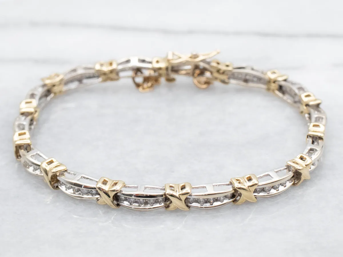 Two Tone X Link Diamond Bracelet