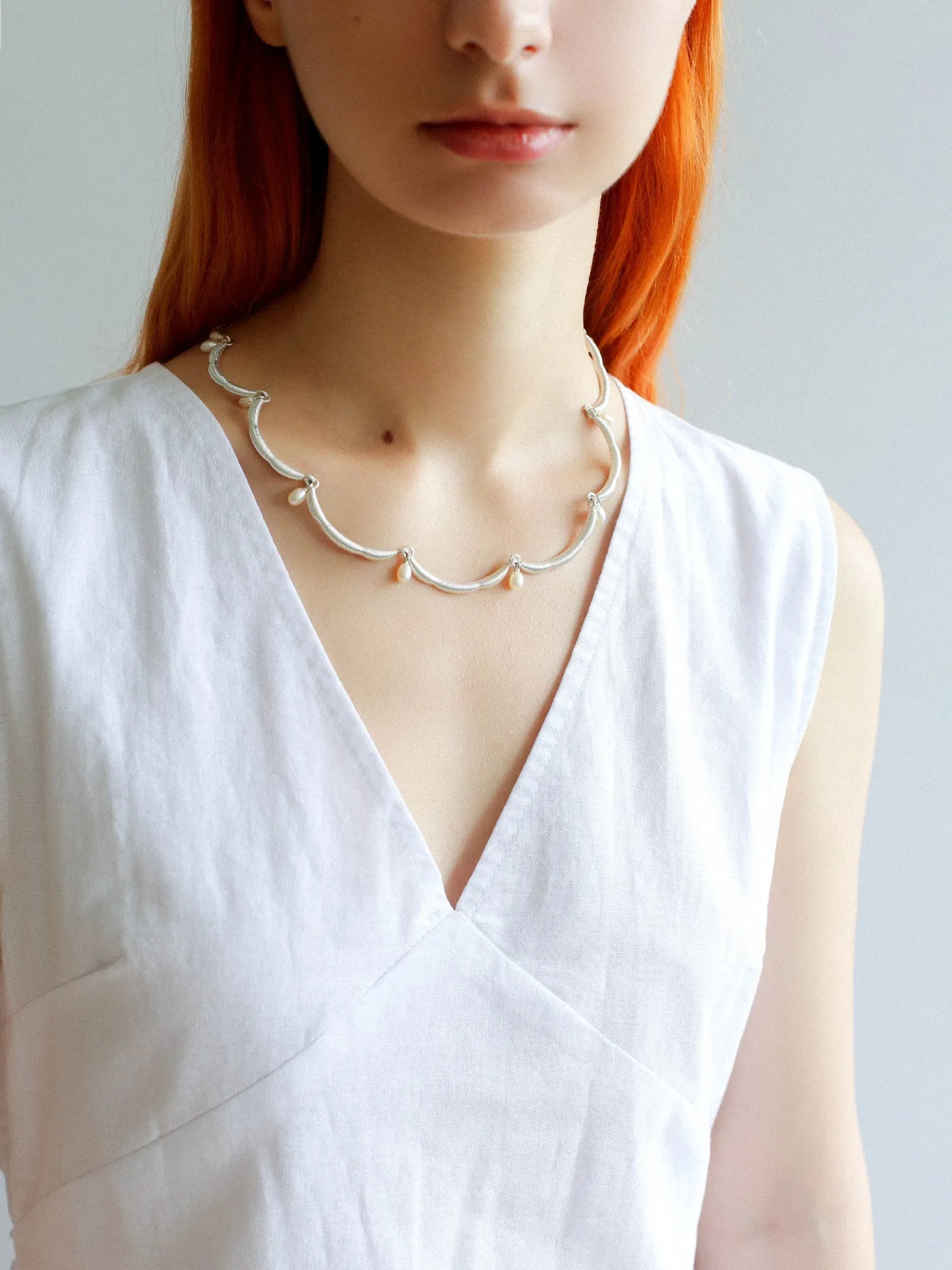 Unique Design Lace Pearl Choker-Silver