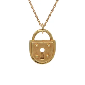 Vintage 14k Gold Padlock on Fancy Link Chain Necklace