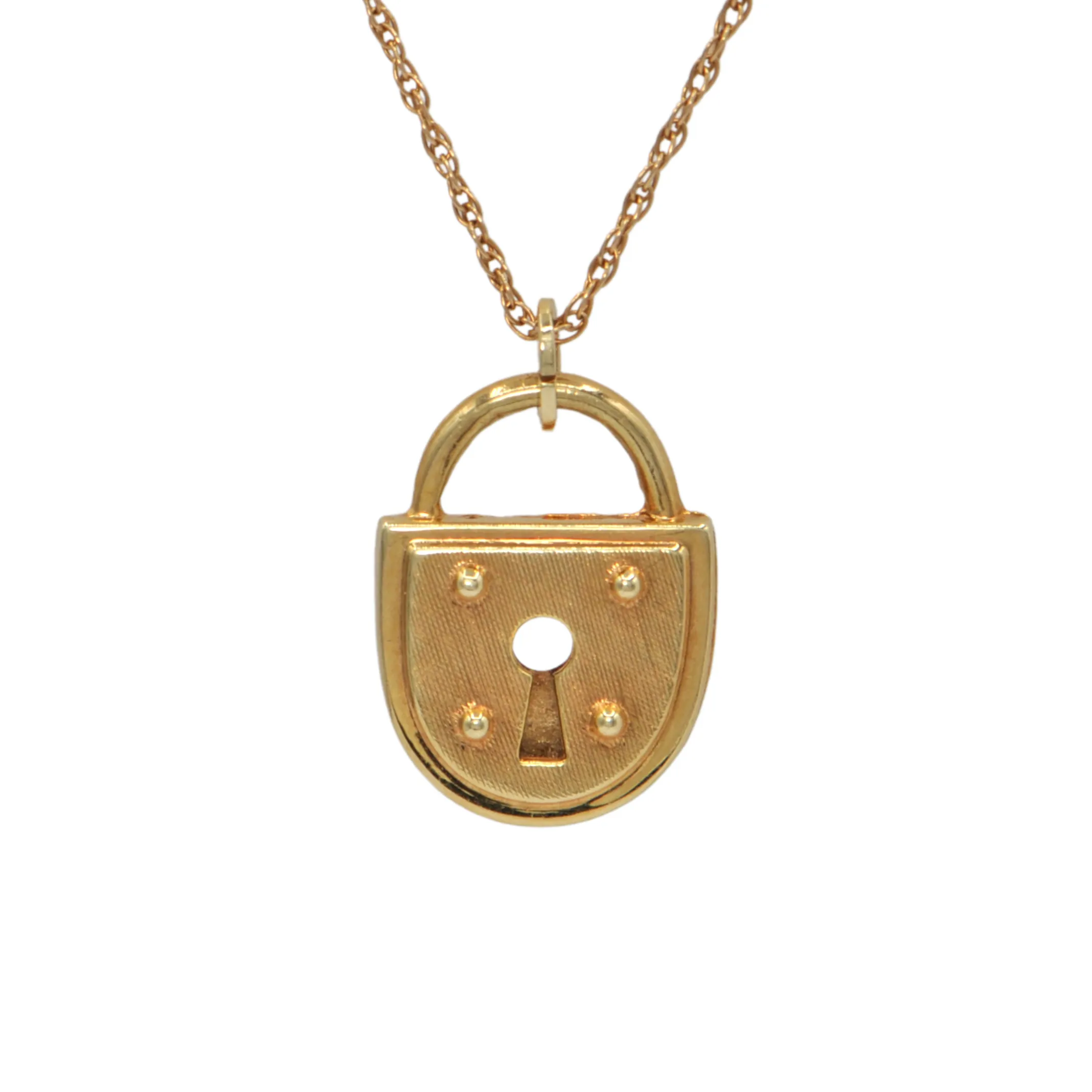 Vintage 14k Gold Padlock on Fancy Link Chain Necklace