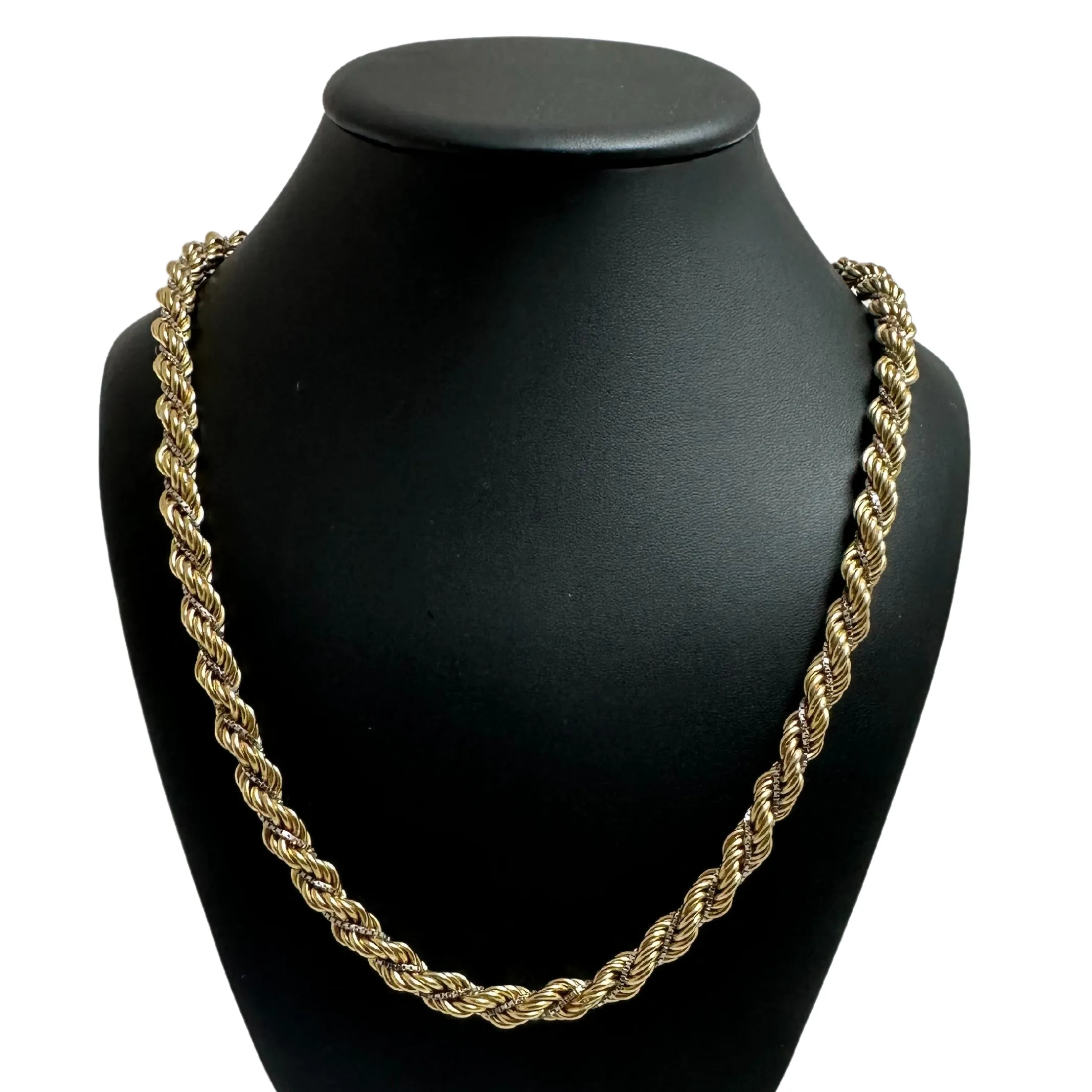 Vintage 30 1/4" 14k Rope Necklace Yellow & White Gold